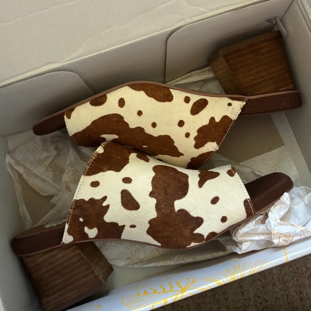 Yellow Box Cataline Cow Print Heel